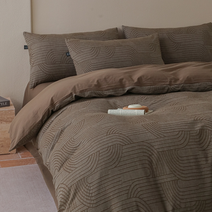 91家纺网 家纺一手货源 找家纺 恋人优选 2026新款浮光全棉纯棉提花四件套 浮光咖