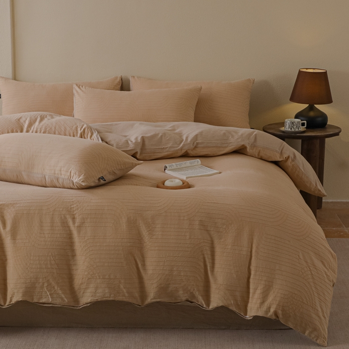 91家纺网 家纺一手货源 找家纺 恋人优选 2026新款浮光全棉纯棉提花四件套 浮光卡其