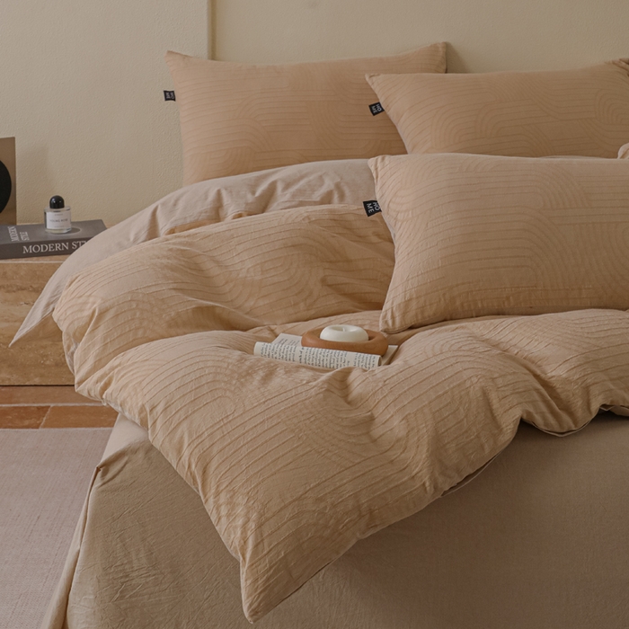 91家纺网 家纺一手货源 找家纺 恋人优选 2026新款浮光全棉纯棉提花四件套 浮光卡其