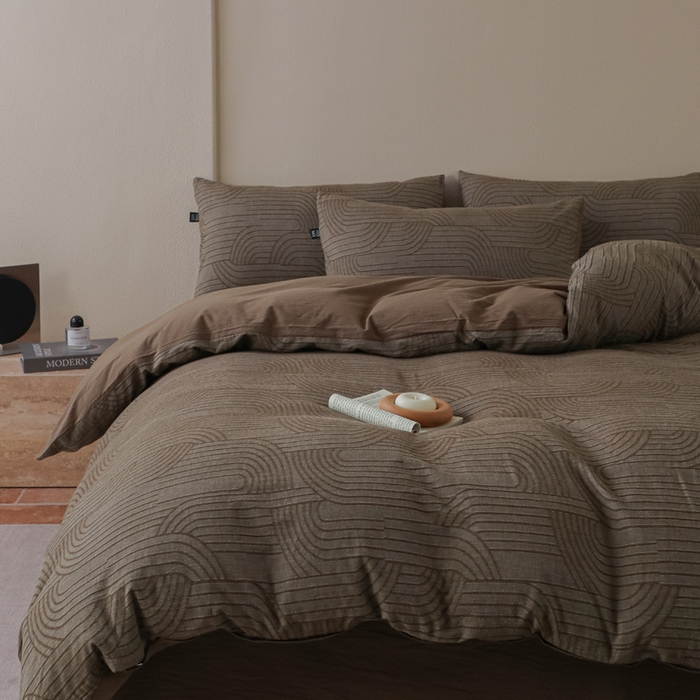 91家纺网 家纺一手货源 找家纺 恋人优选 2026新款浮光全棉纯棉提花四件套 浮光咖