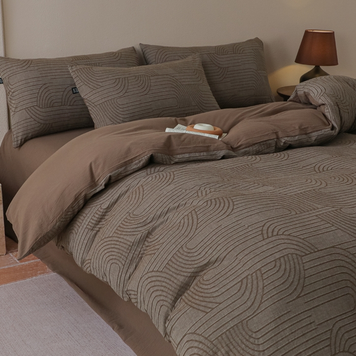 91家纺网 家纺一手货源 找家纺 恋人优选 2026新款浮光全棉纯棉提花四件套 浮光咖