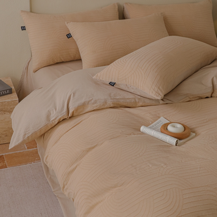 91家纺网 家纺一手货源 找家纺 恋人优选 2026新款浮光全棉纯棉提花四件套 浮光卡其