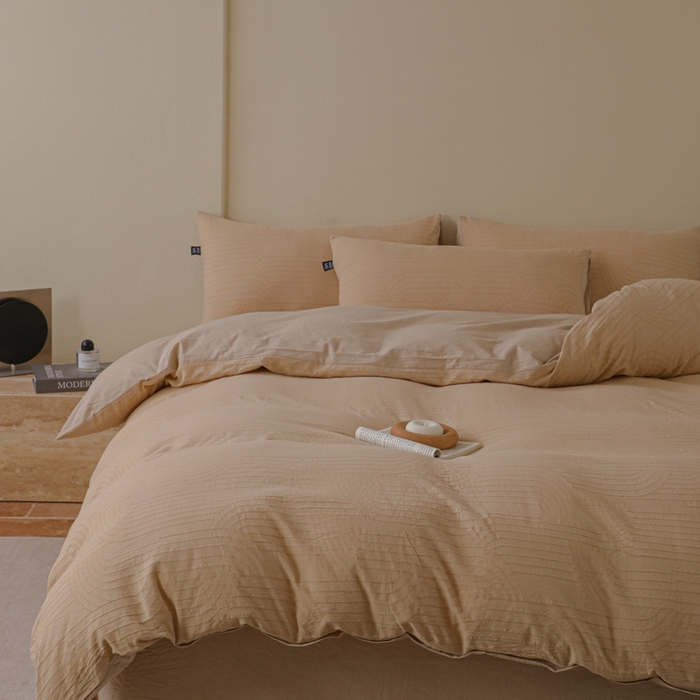 91家纺网 家纺一手货源 找家纺 恋人优选 2026新款浮光全棉纯棉提花四件套 浮光卡其