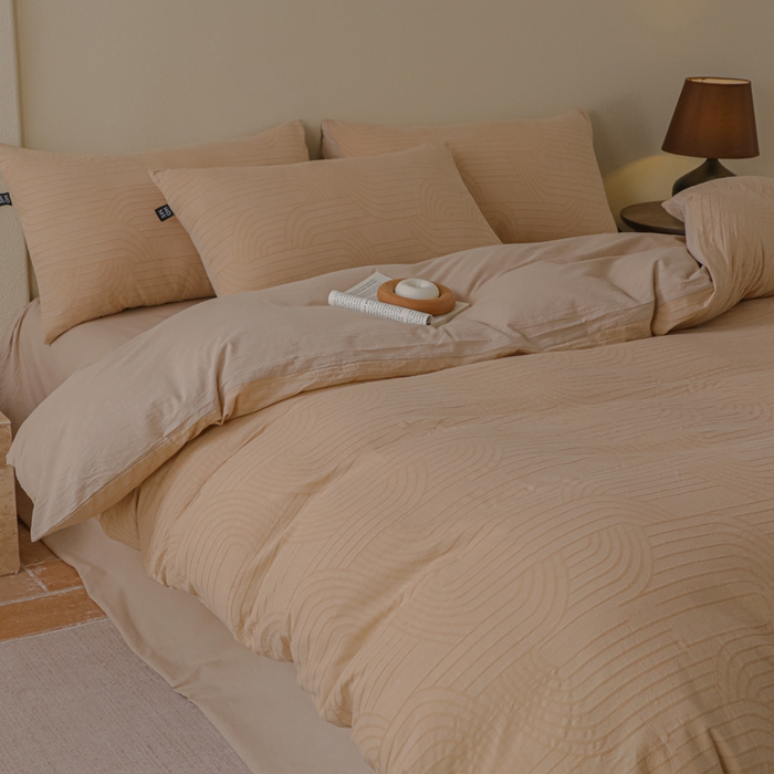 91家纺网 家纺一手货源 找家纺 恋人优选 2026新款浮光全棉纯棉提花四件套 浮光卡其