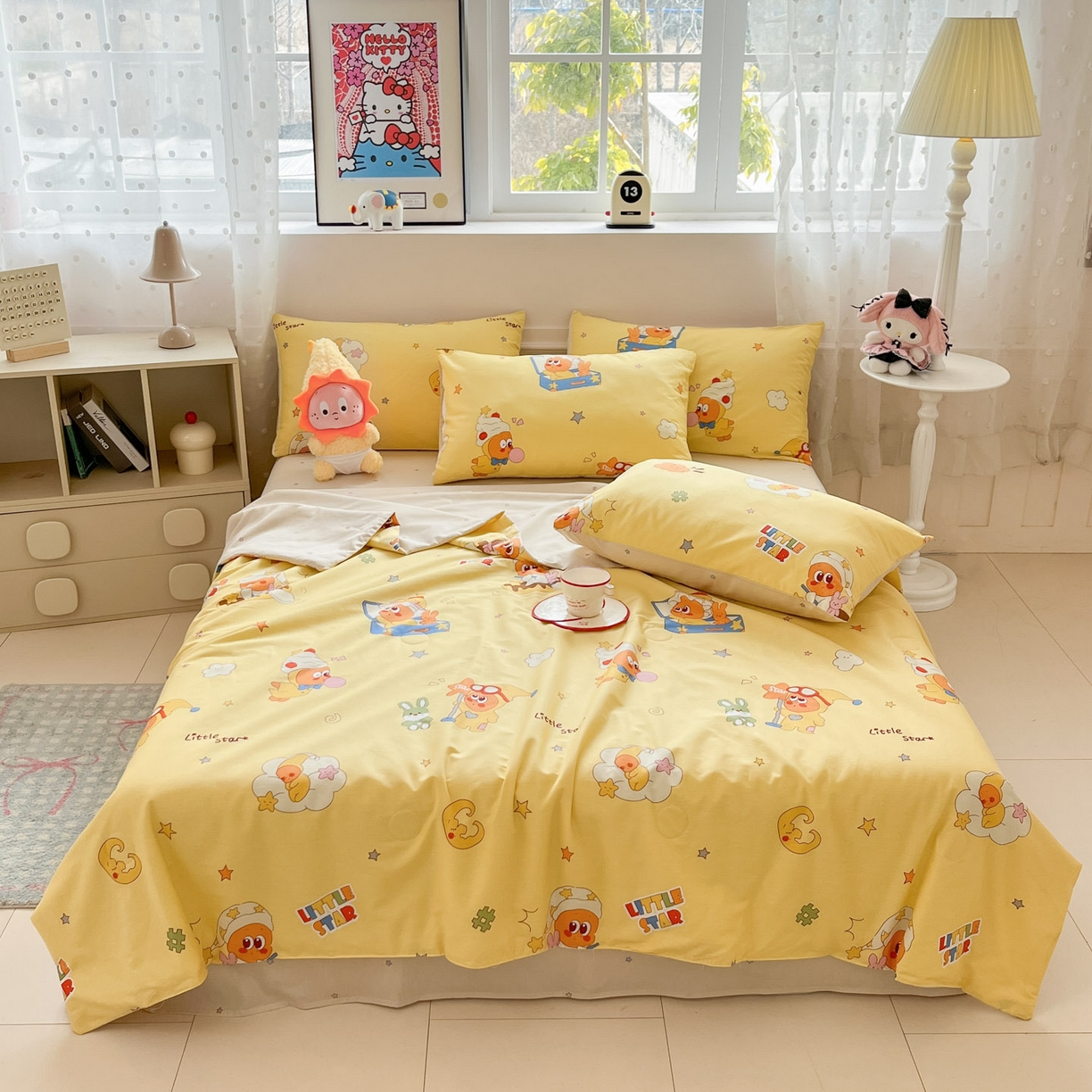 博雅 2026春夏新款卡通全棉夏被夏凉被空调被四件套 可爱星星人