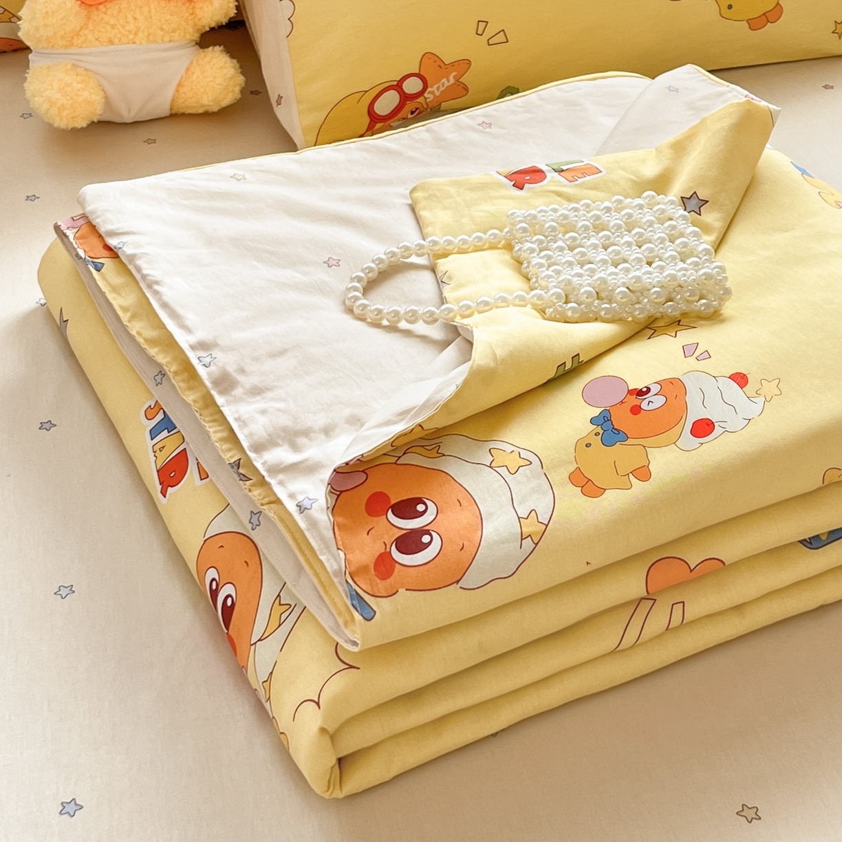 91家纺网 家纺一手货源 找家纺 博雅 2026春夏新款卡通全棉夏被夏凉被空调被四件套 可爱星星人