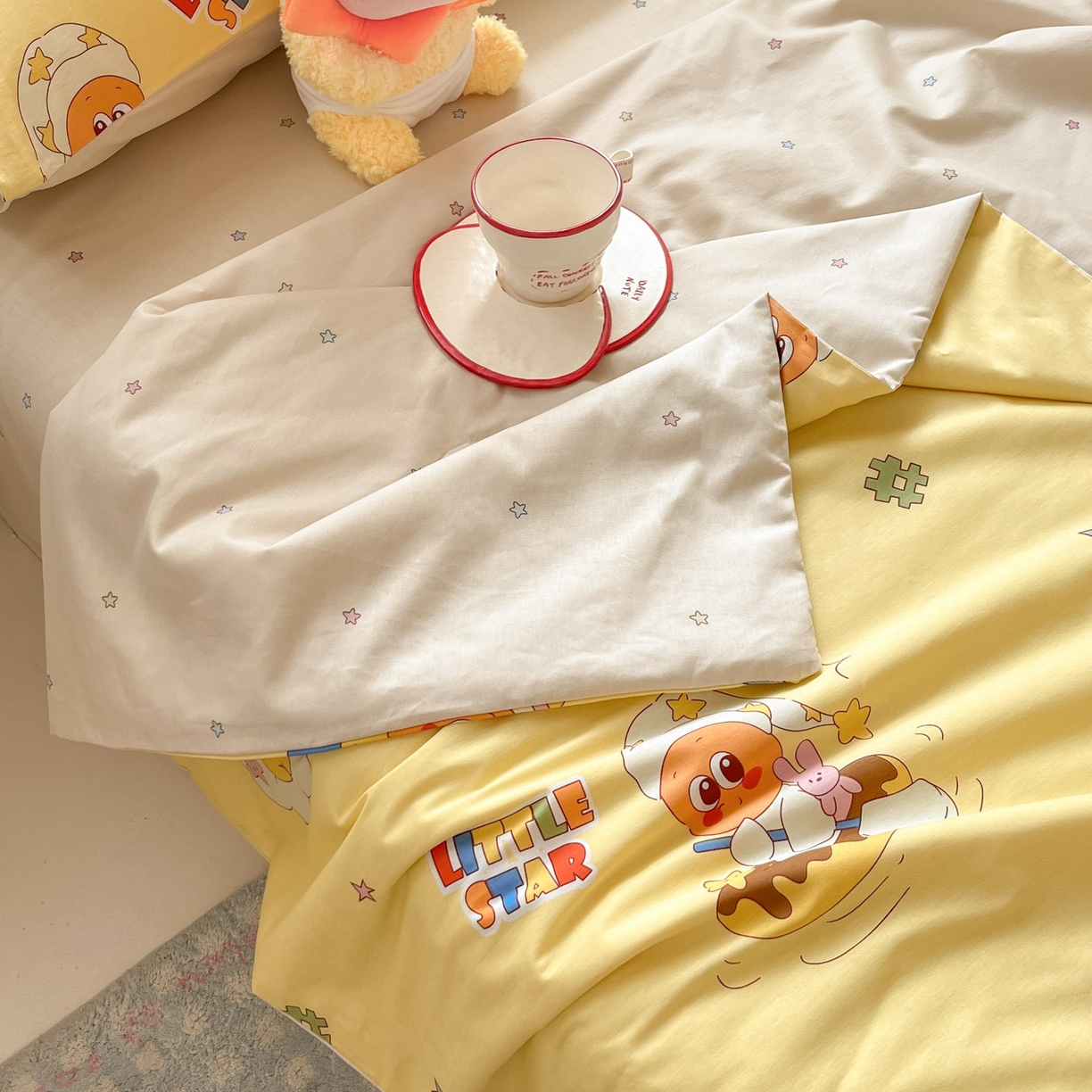 91家纺网 家纺一手货源 找家纺 博雅 2026春夏新款卡通全棉夏被夏凉被空调被四件套 可爱星星人