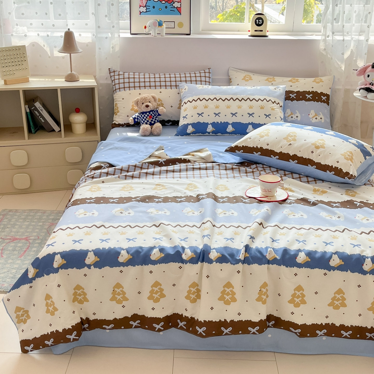 91家纺网 家纺一手货源 找家纺 博雅 2026春夏新款卡通全棉夏被夏凉被空调被四件套 雪地小狗