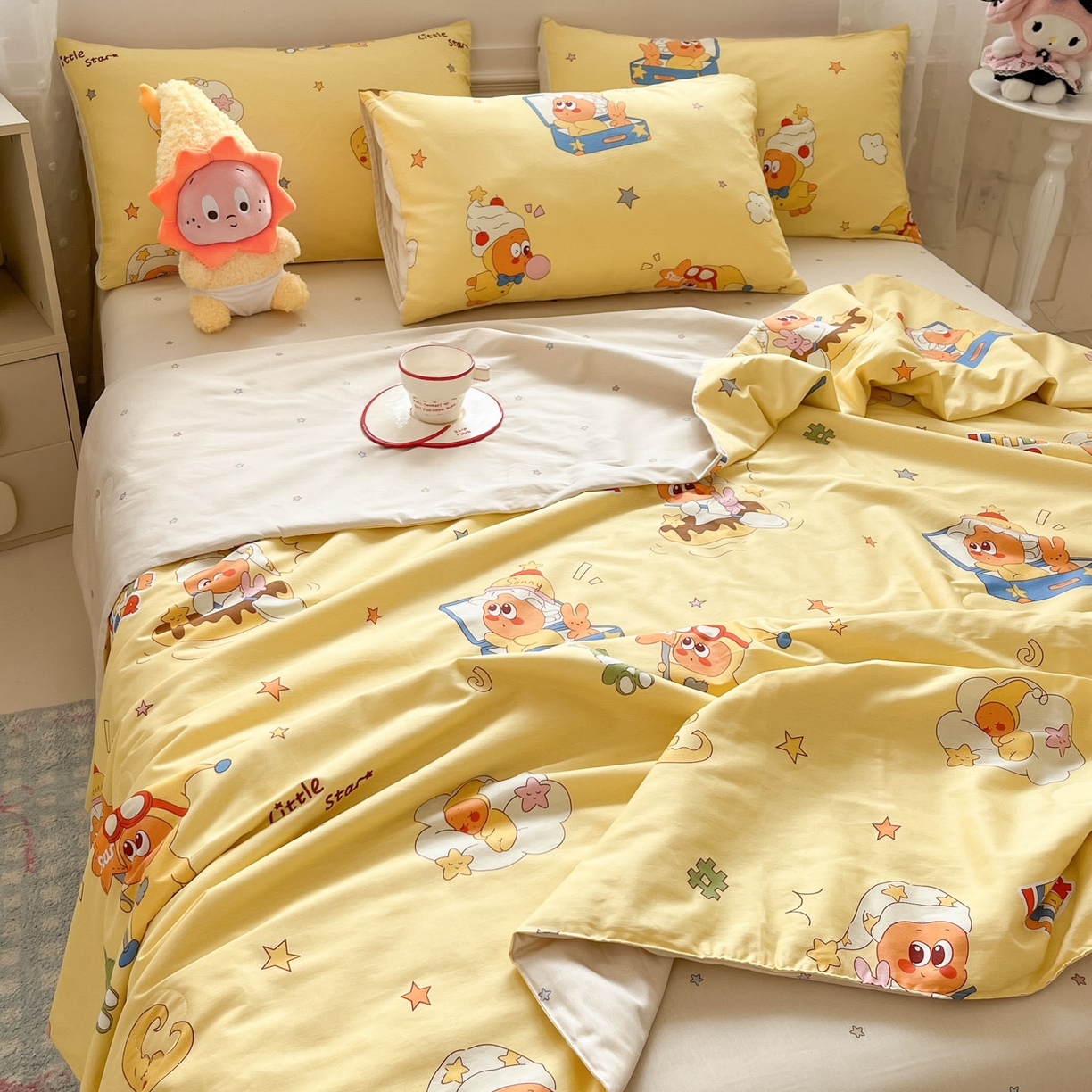 91家纺网 家纺一手货源 找家纺 博雅 2026春夏新款卡通全棉夏被夏凉被空调被四件套 可爱星星人