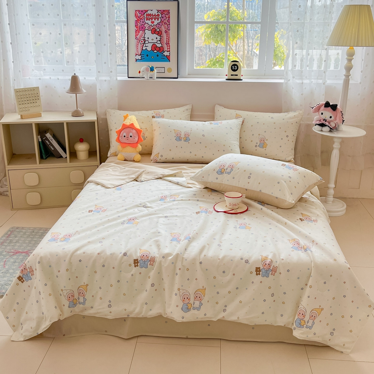 91家纺网 家纺一手货源 找家纺 博雅 2026春夏新款卡通全棉夏被夏凉被空调被四件套 可爱玩伴星星人