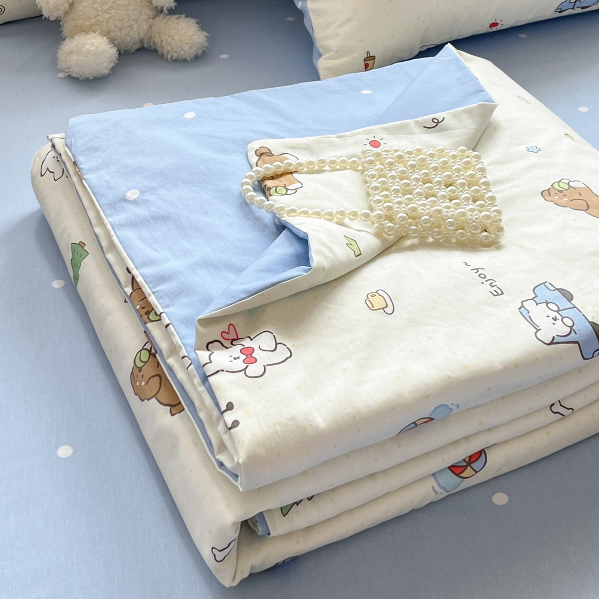 91家纺网 家纺一手货源 找家纺 博雅 2026春夏新款卡通全棉夏被夏凉被空调被四件套 快乐汪星人