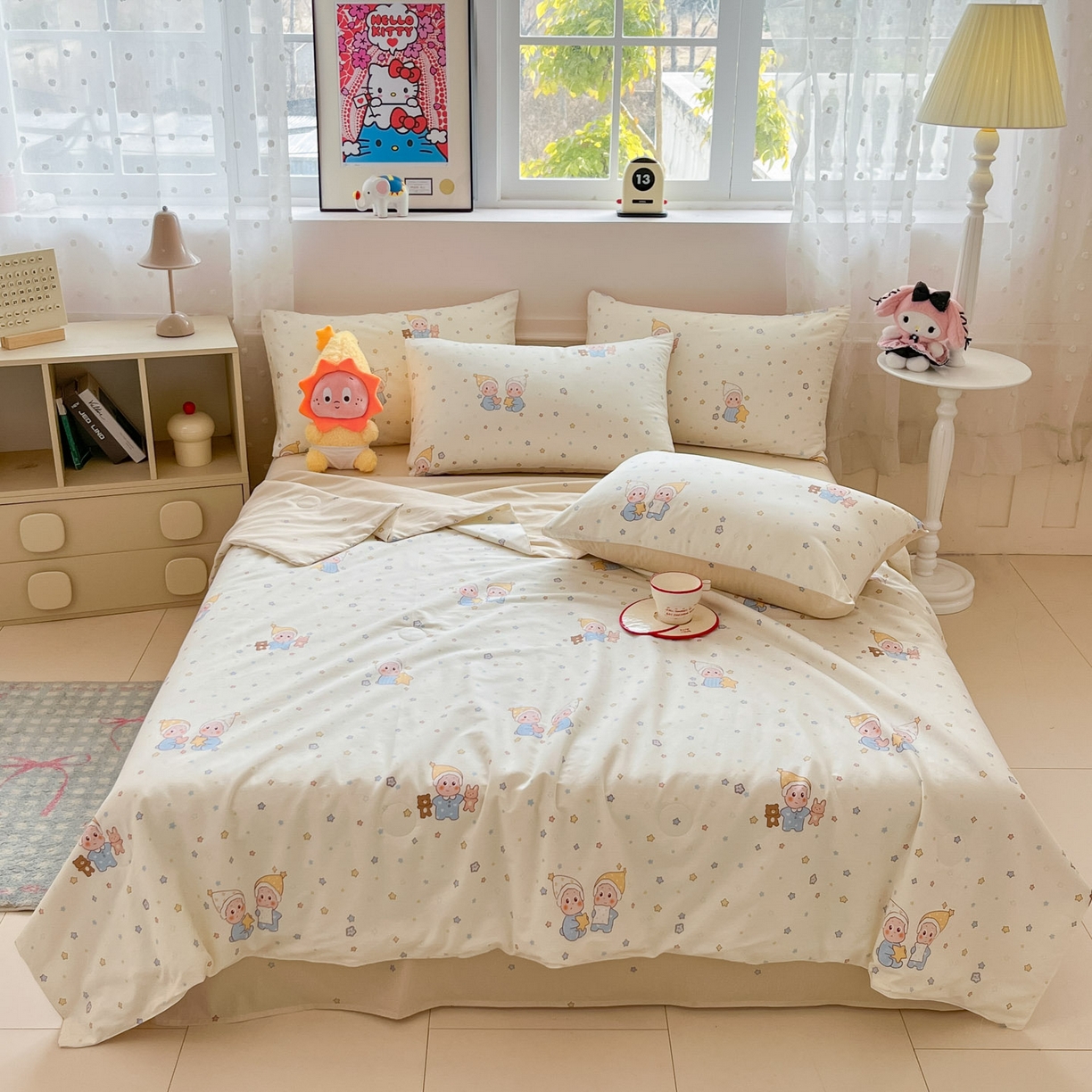 博雅 2026春夏新款卡通全棉夏被夏凉被空调被四件套 可爱玩伴星星人