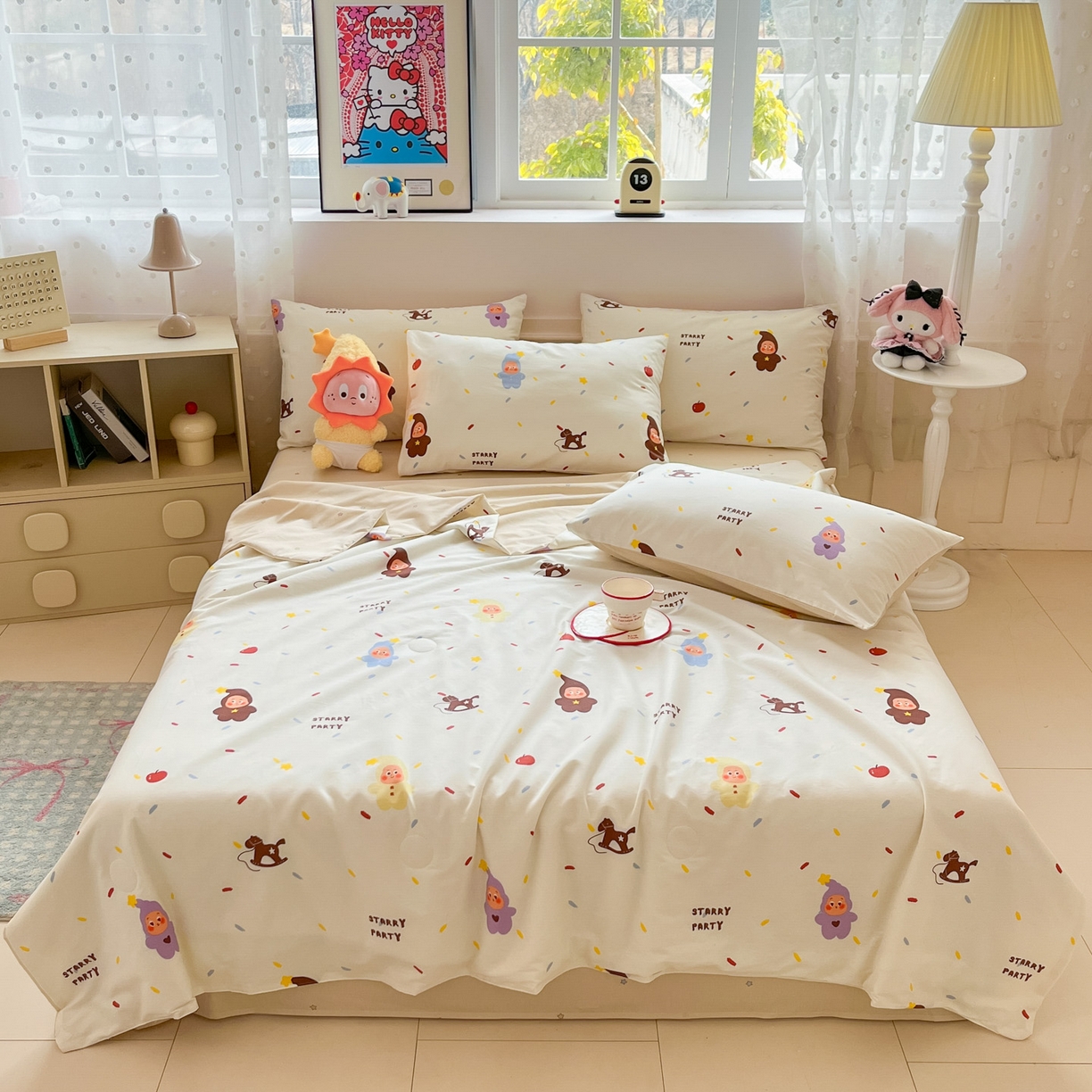 博雅 2026春夏新款卡通全棉夏被夏凉被空调被四件套 苹果彩带星星人