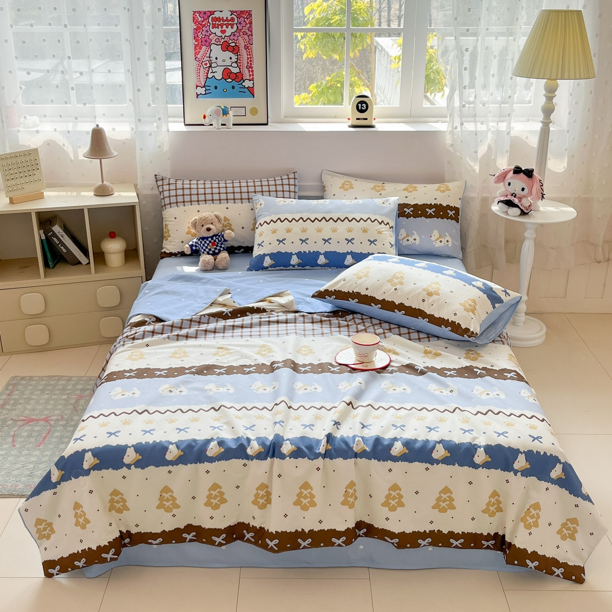 博雅 2026春夏新款卡通全棉夏被夏凉被空调被四件套 雪地小狗