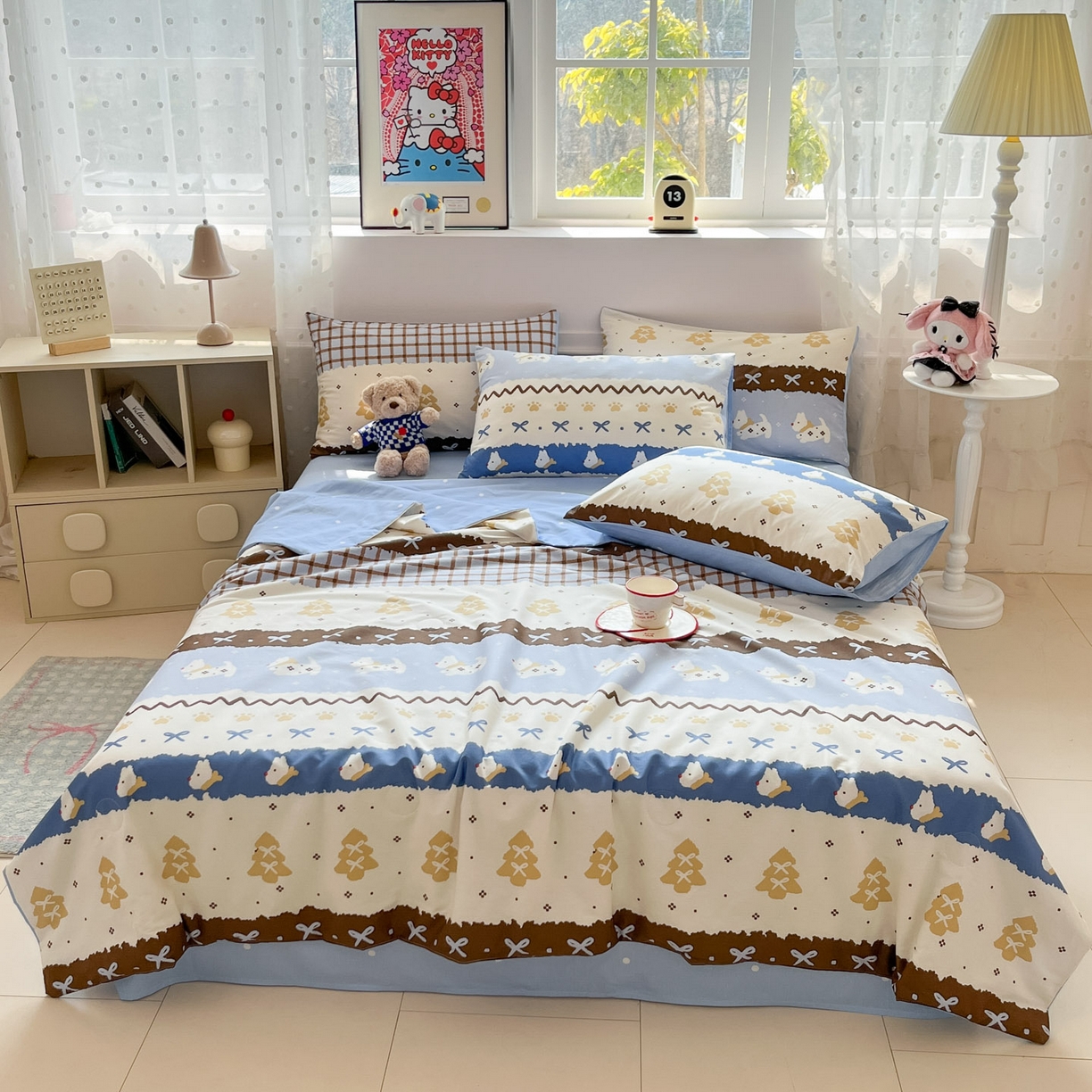 91家纺网 家纺一手货源 找家纺 博雅 2026春夏新款卡通全棉夏被夏凉被空调被四件套 雪地小狗