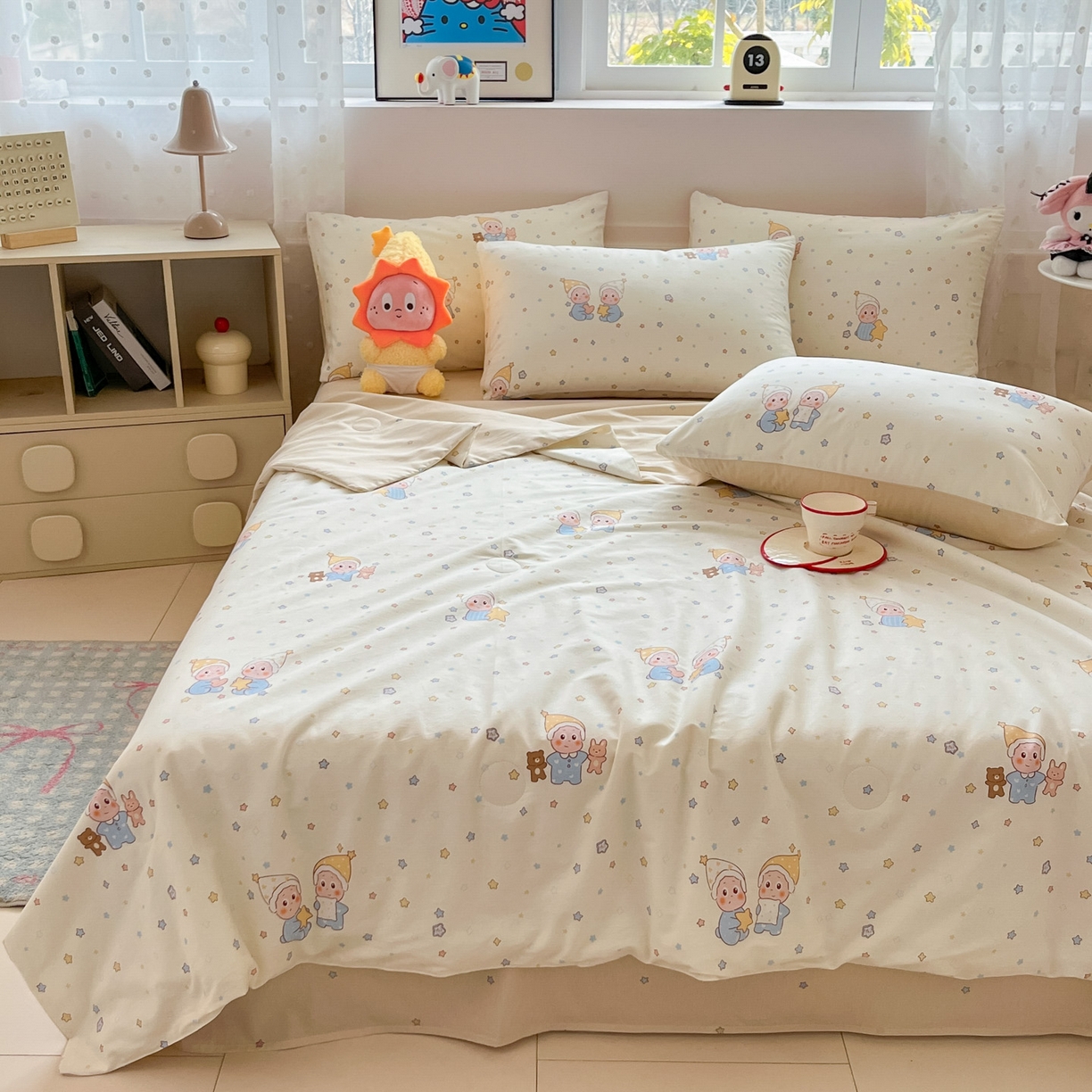 91家纺网 家纺一手货源 找家纺 博雅 2026春夏新款卡通全棉夏被夏凉被空调被四件套 可爱玩伴星星人