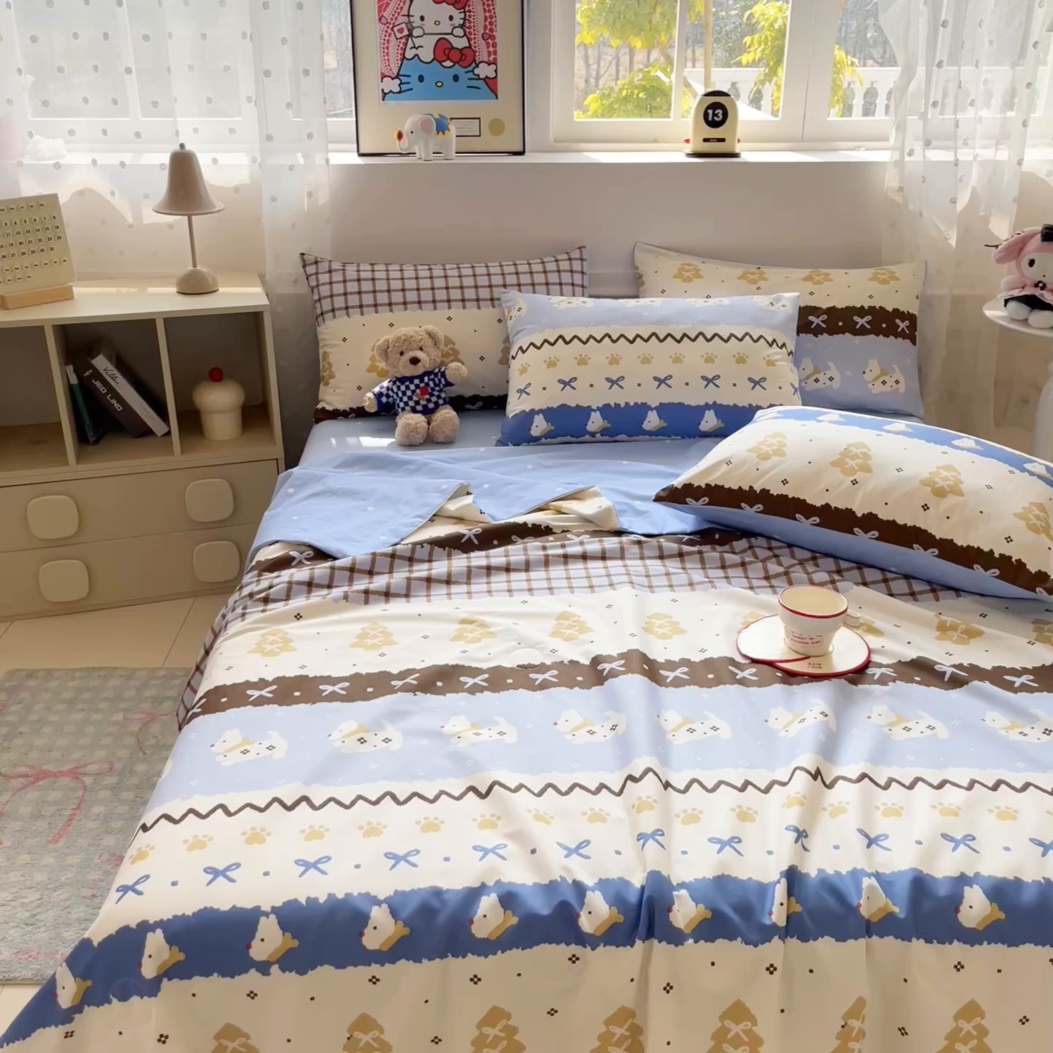 91家纺网 家纺一手货源 找家纺 博雅 2026春夏新款卡通全棉夏被夏凉被空调被四件套 雪地小狗