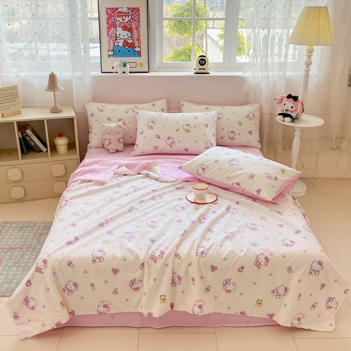 91家纺网 家纺一手货源 找家纺 （总）博雅 2026春夏新款三丽鸥全棉夏被夏凉被空调被四件套