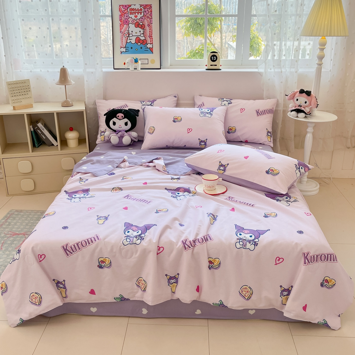 91家纺网 家纺一手货源 找家纺 博雅 2026春夏新款三丽鸥全棉夏被夏凉被空调被四件套 多彩库洛米