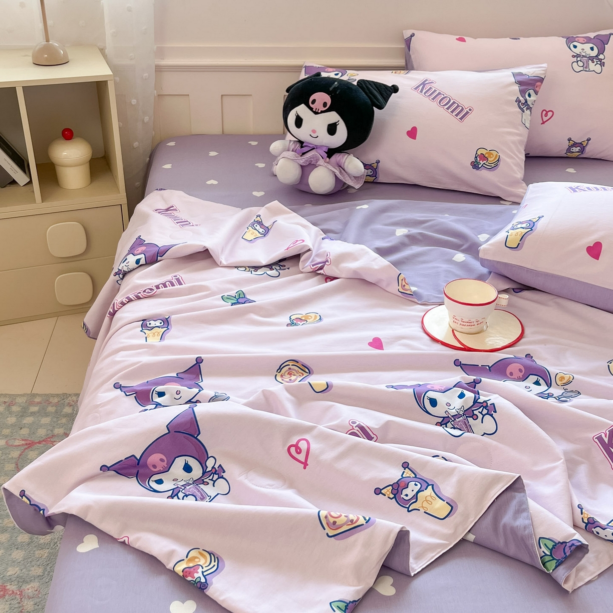 91家纺网 家纺一手货源 找家纺 博雅 2026春夏新款三丽鸥全棉夏被夏凉被空调被四件套 多彩库洛米