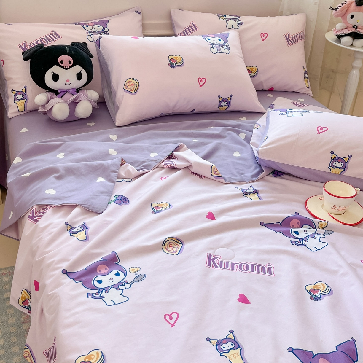 91家纺网 家纺一手货源 找家纺 博雅 2026春夏新款三丽鸥全棉夏被夏凉被空调被四件套 多彩库洛米