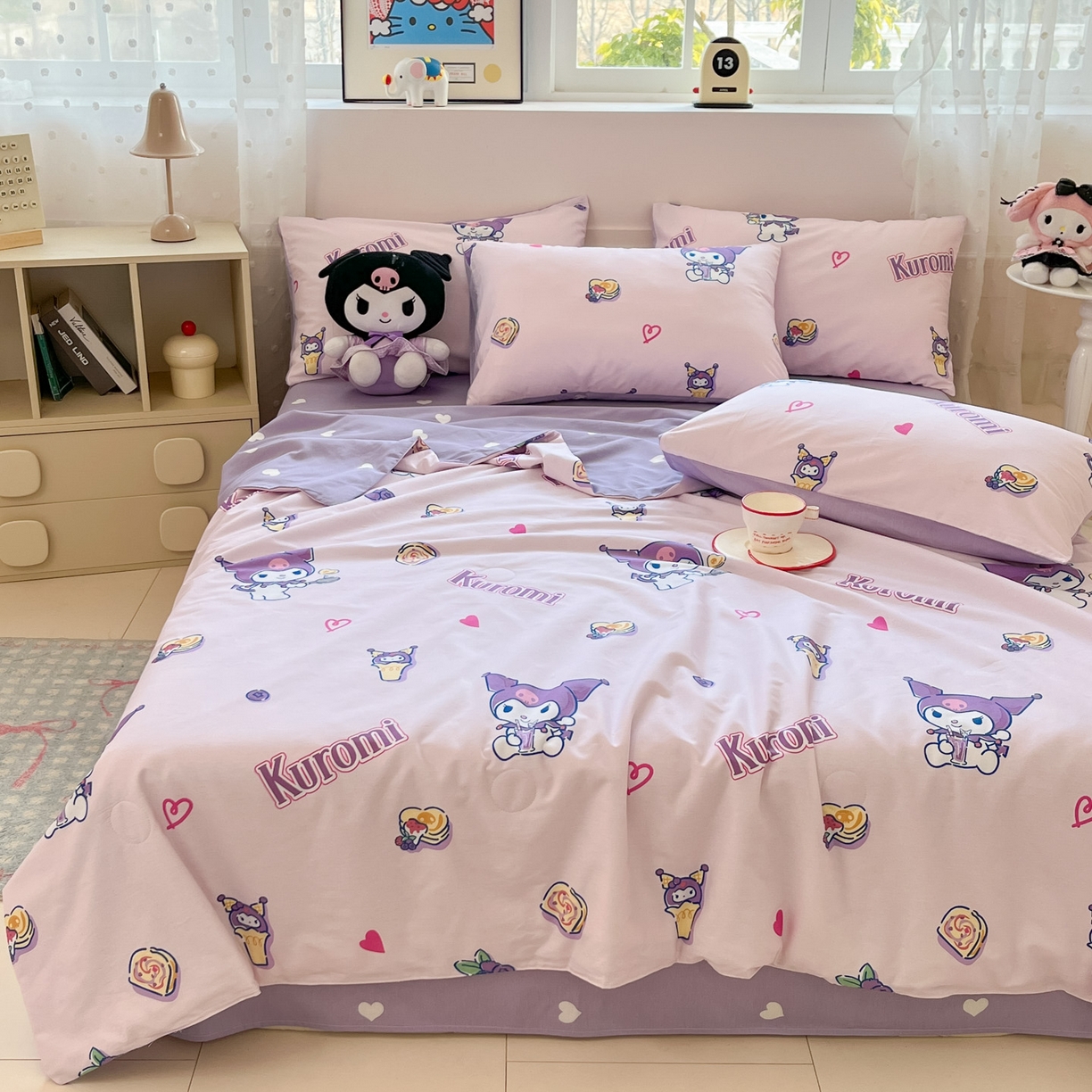 91家纺网 家纺一手货源 找家纺 博雅 2026春夏新款三丽鸥全棉夏被夏凉被空调被四件套 多彩库洛米