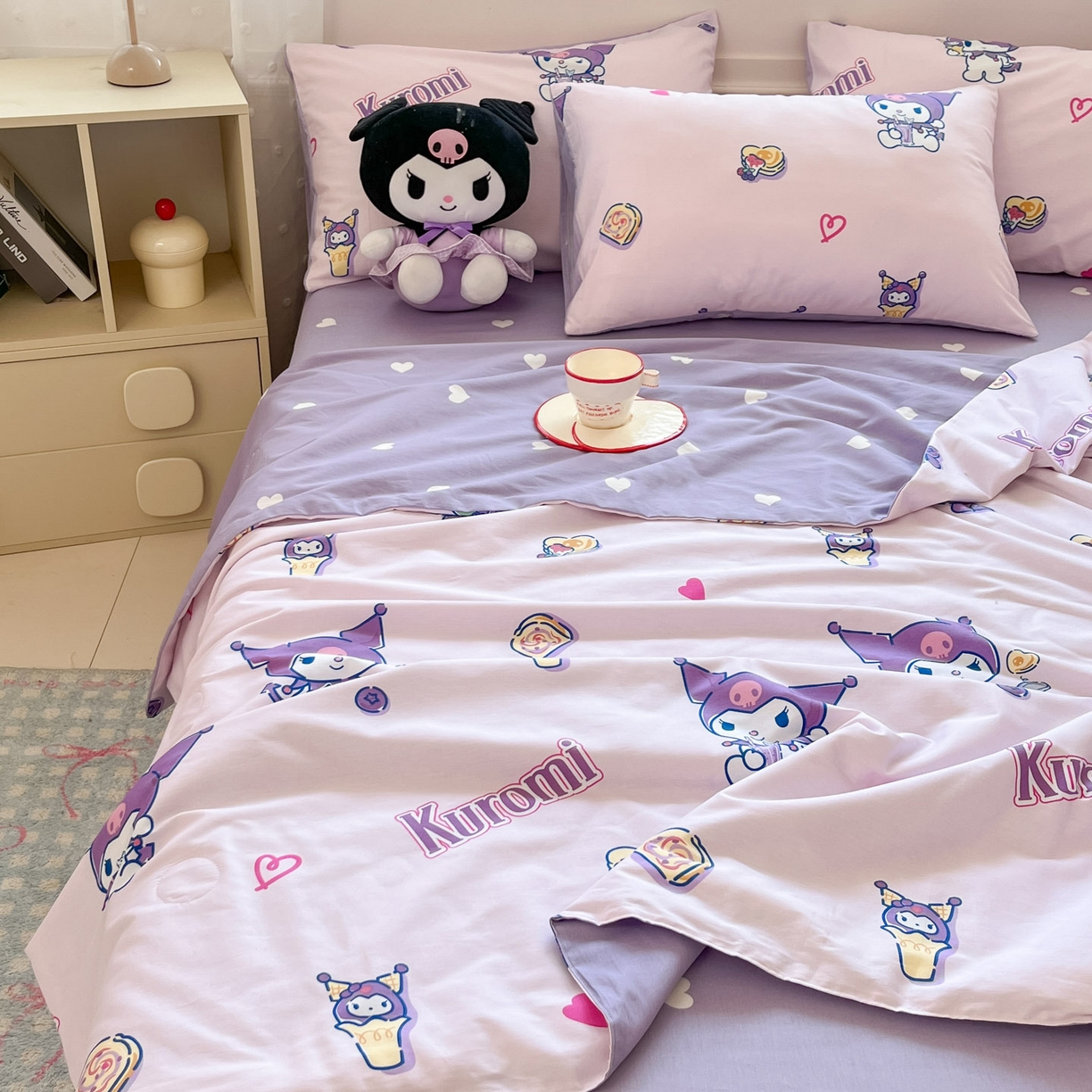 91家纺网 家纺一手货源 找家纺 博雅 2026春夏新款三丽鸥全棉夏被夏凉被空调被四件套 多彩库洛米