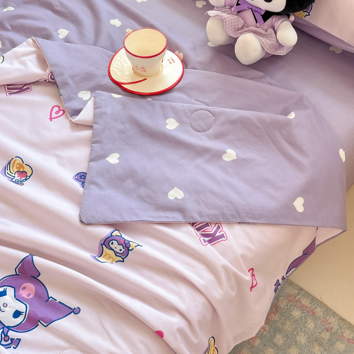 91家纺网 家纺一手货源 找家纺 博雅 2026春夏新款三丽鸥全棉夏被夏凉被空调被四件套 多彩库洛米