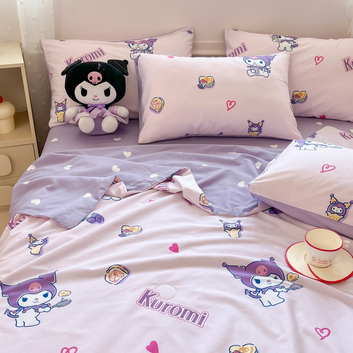 91家纺网 家纺一手货源 找家纺 博雅 2026春夏新款三丽鸥全棉夏被夏凉被空调被四件套 多彩库洛米