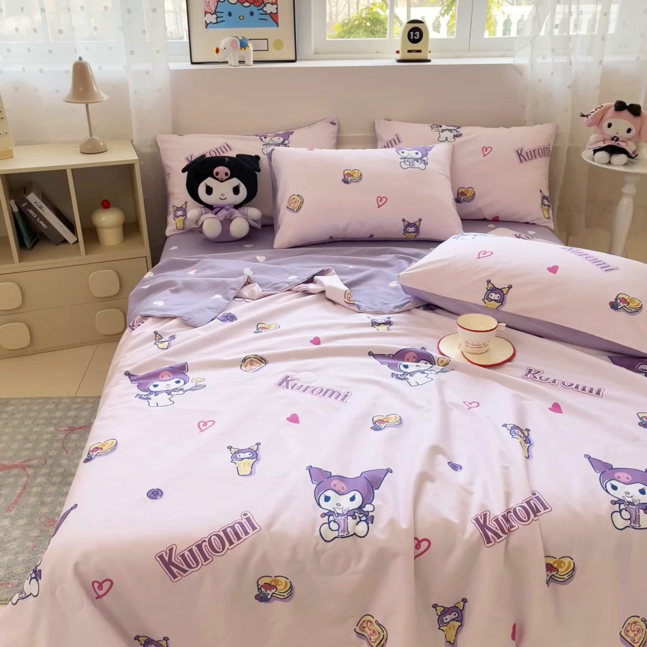 91家纺网 家纺一手货源 找家纺 博雅 2026春夏新款三丽鸥全棉夏被夏凉被空调被四件套 多彩库洛米