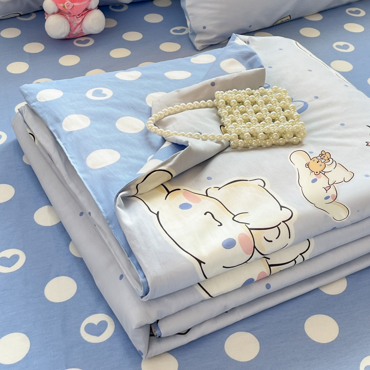 91家纺网 家纺一手货源 找家纺 博雅 2026春夏新款三丽鸥全棉夏被夏凉被空调被四件套 点点玉桂狗