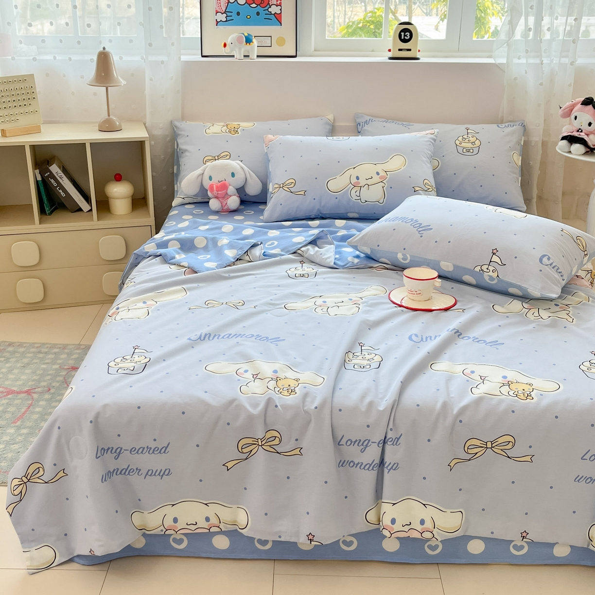 91家纺网 家纺一手货源 找家纺 博雅 2026春夏新款三丽鸥全棉夏被夏凉被空调被四件套 点点玉桂狗