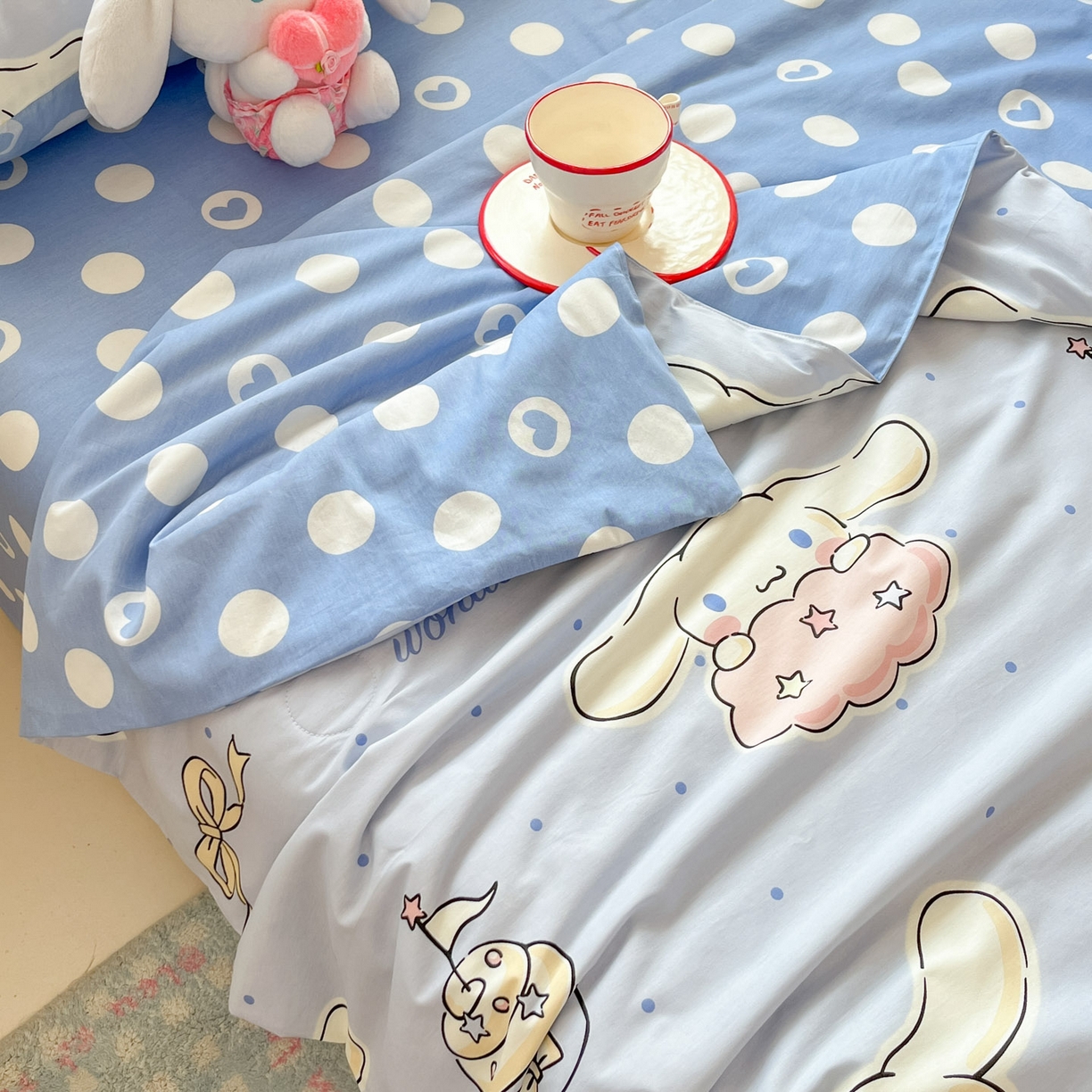 91家纺网 家纺一手货源 找家纺 博雅 2026春夏新款三丽鸥全棉夏被夏凉被空调被四件套 点点玉桂狗