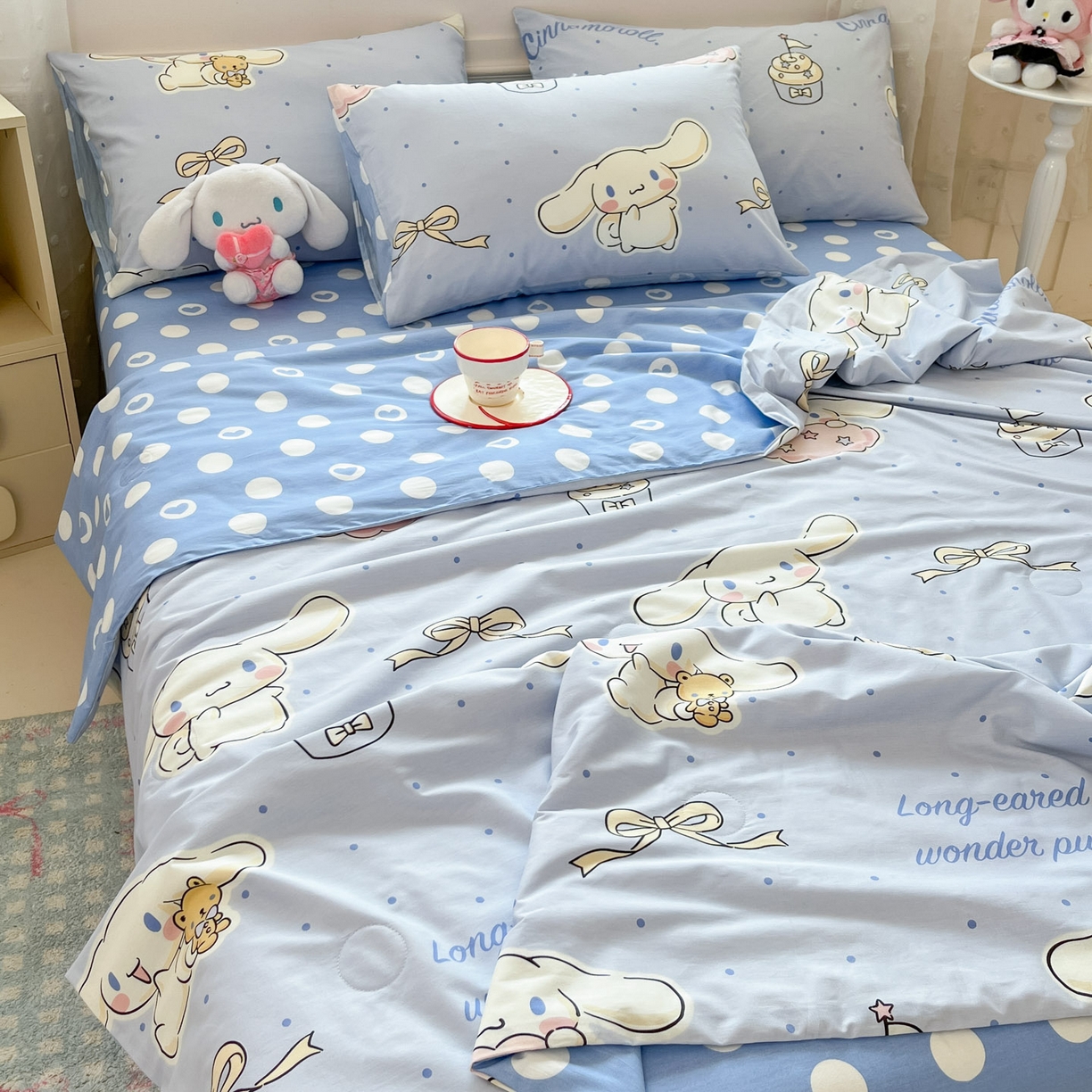 91家纺网 家纺一手货源 找家纺 博雅 2026春夏新款三丽鸥全棉夏被夏凉被空调被四件套 点点玉桂狗