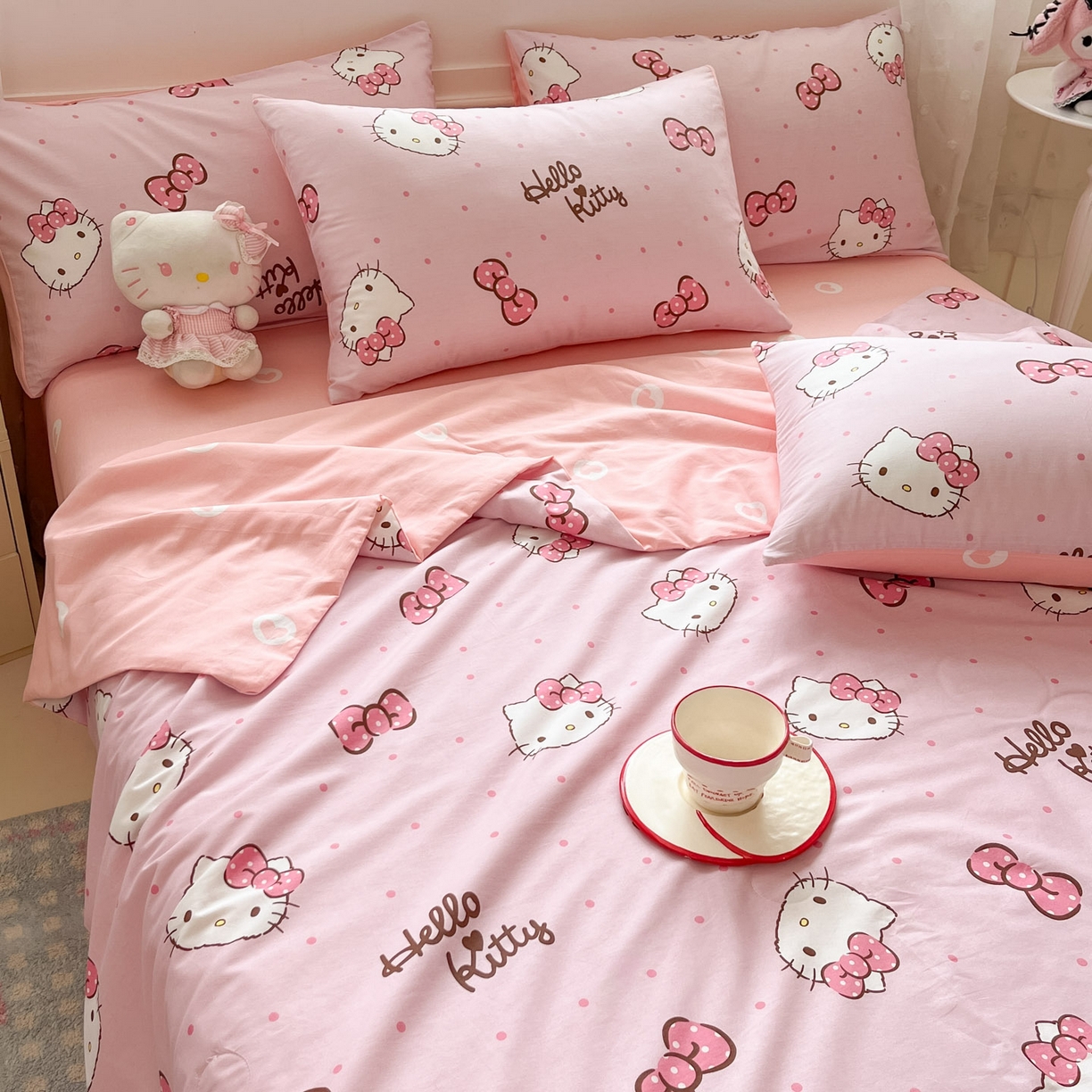 91家纺网 家纺一手货源 找家纺 博雅 2026春夏新款三丽鸥全棉夏被夏凉被空调被四件套 蝴蝶结KT