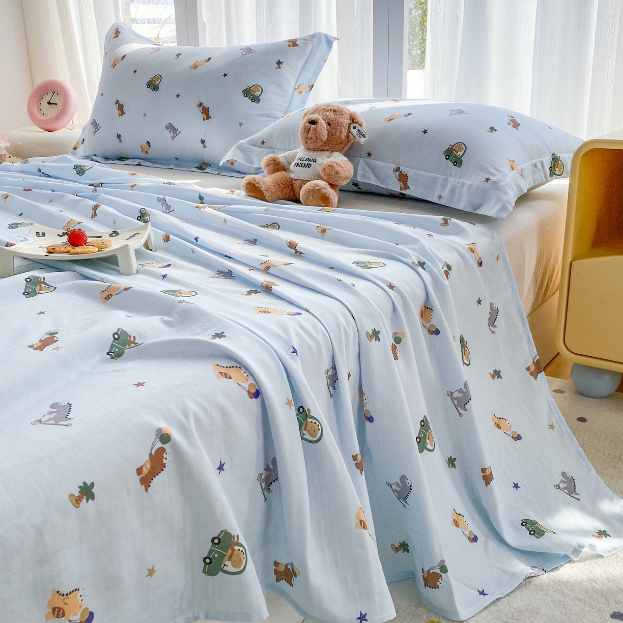 91家纺网 家纺一手货源 找家纺 （总）金喜 2026新款纯棉有氧A类全棉双层纱卡通床单