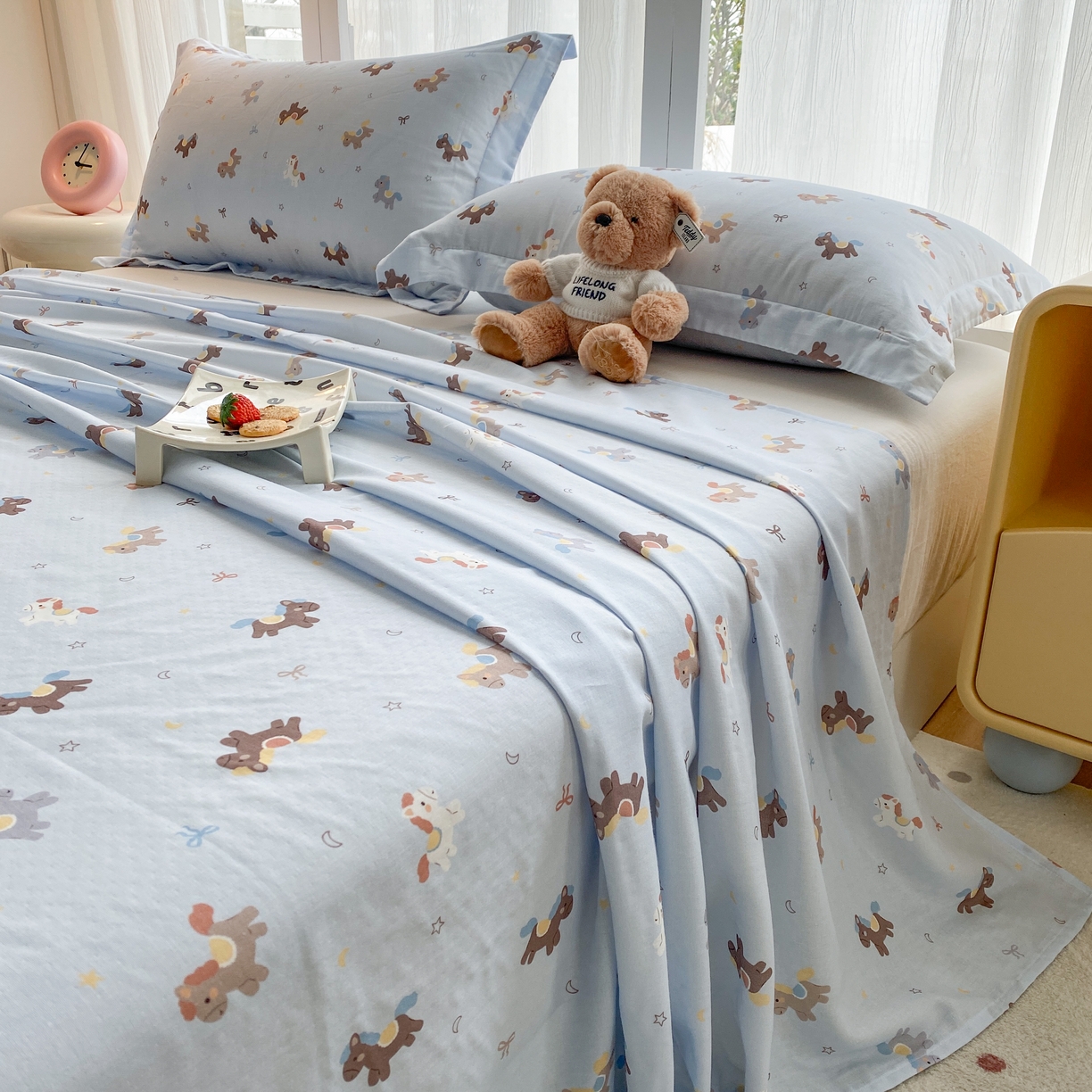 91家纺网 家纺一手货源 找家纺 （总）金喜 2026新款纯棉有氧A类全棉双层纱卡通床单