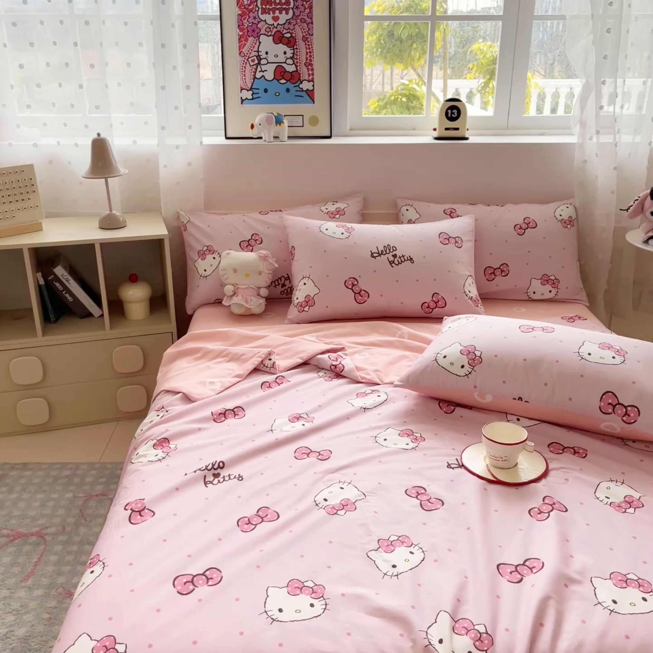 91家纺网 家纺一手货源 找家纺 博雅 2026春夏新款三丽鸥全棉夏被夏凉被空调被四件套 蝴蝶结KT