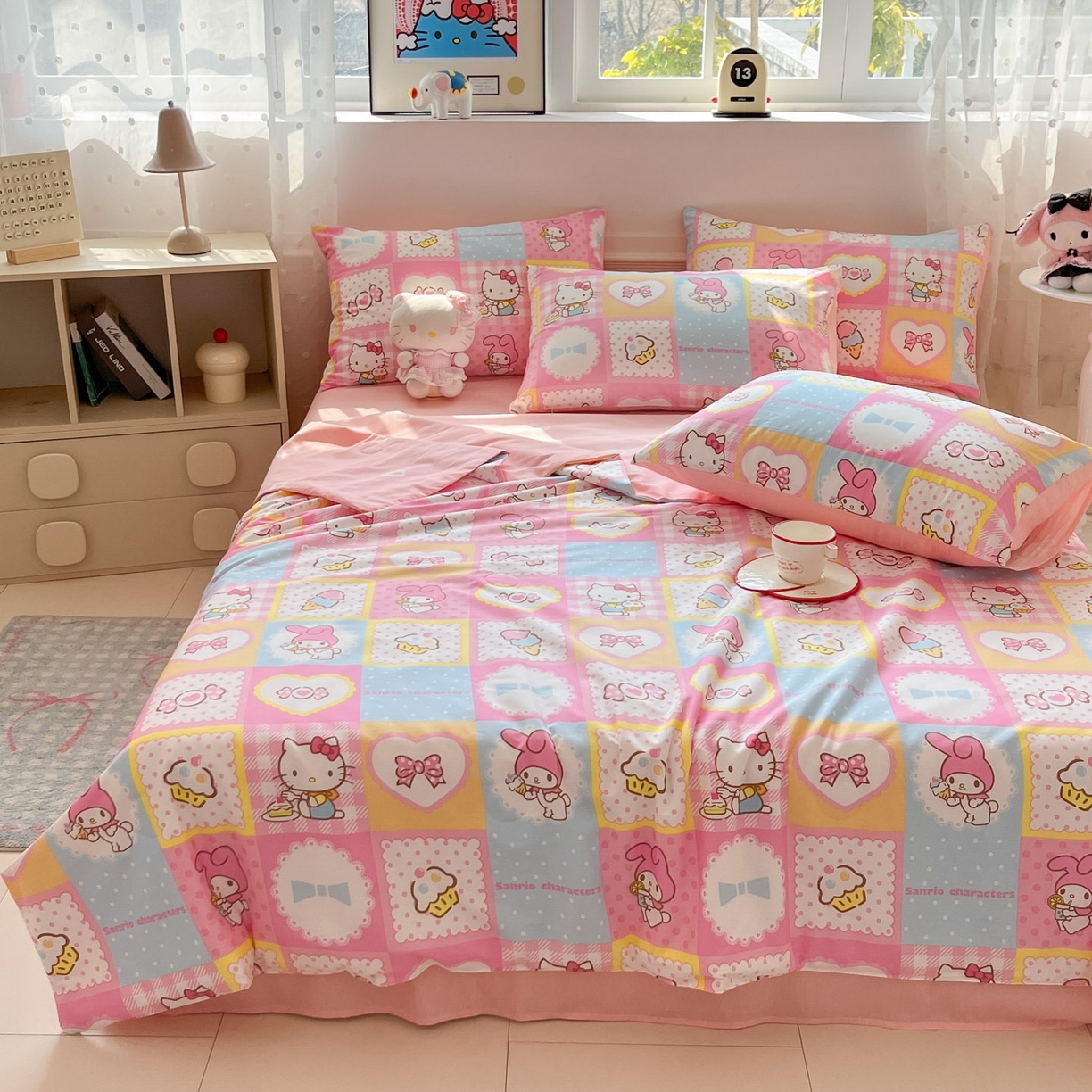 91家纺网 家纺一手货源 找家纺 博雅 2026春夏新款三丽鸥全棉夏被夏凉被空调被四件套 甜品格美乐蒂KT