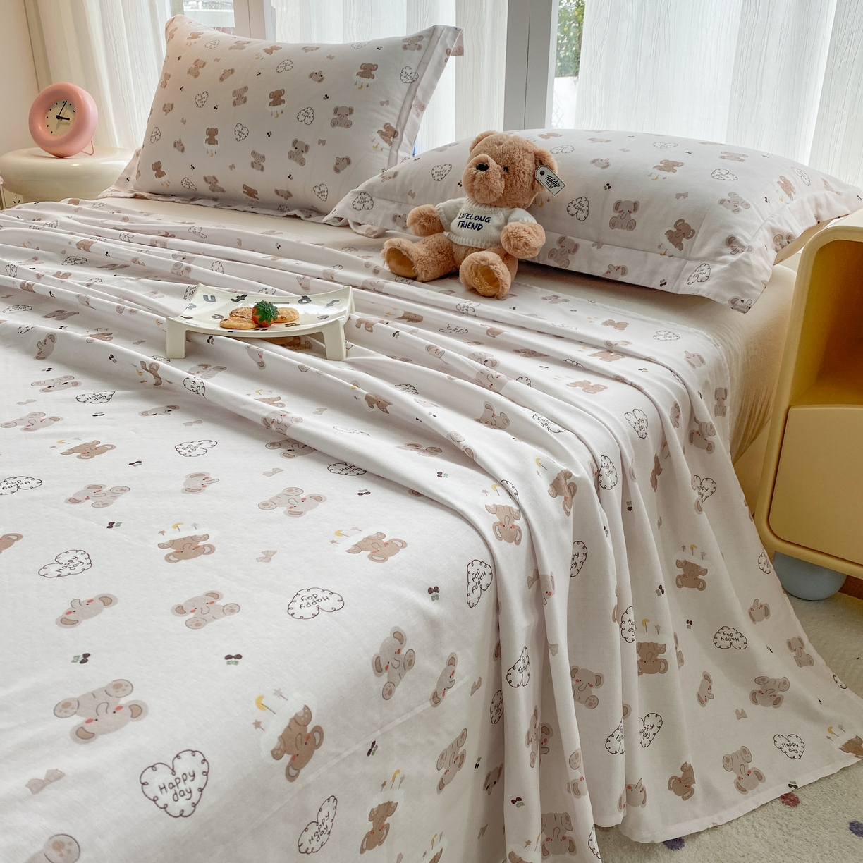 91家纺网 家纺一手货源 找家纺 （总）金喜 2026新款纯棉有氧A类全棉双层纱卡通床单