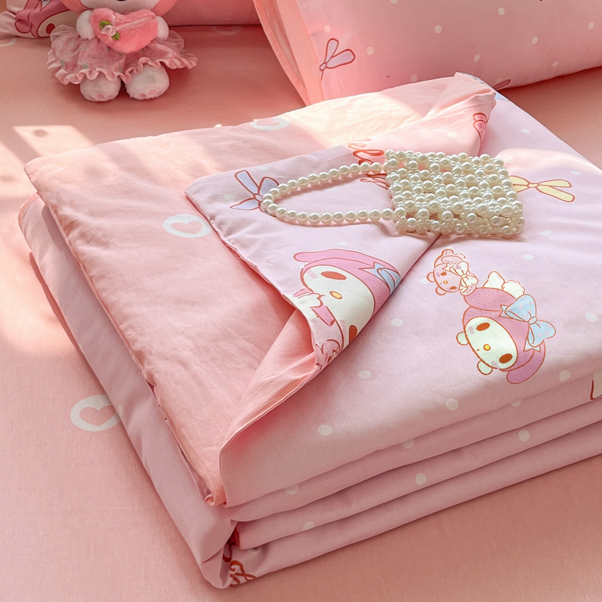 91家纺网 家纺一手货源 找家纺 博雅 2026春夏新款三丽鸥全棉夏被夏凉被空调被四件套 小兔美乐蒂