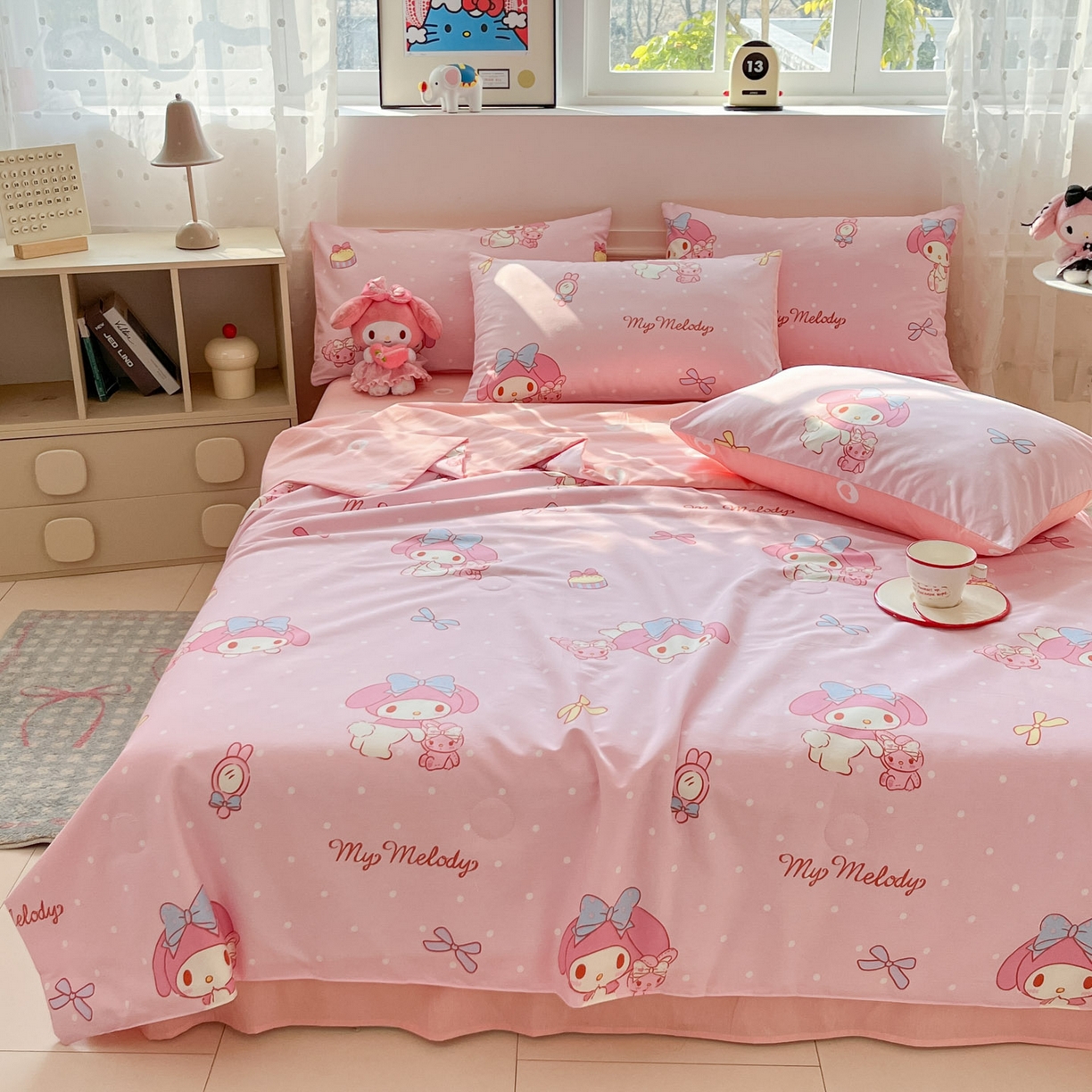 91家纺网 家纺一手货源 找家纺 博雅 2026春夏新款三丽鸥全棉夏被夏凉被空调被四件套 小兔美乐蒂