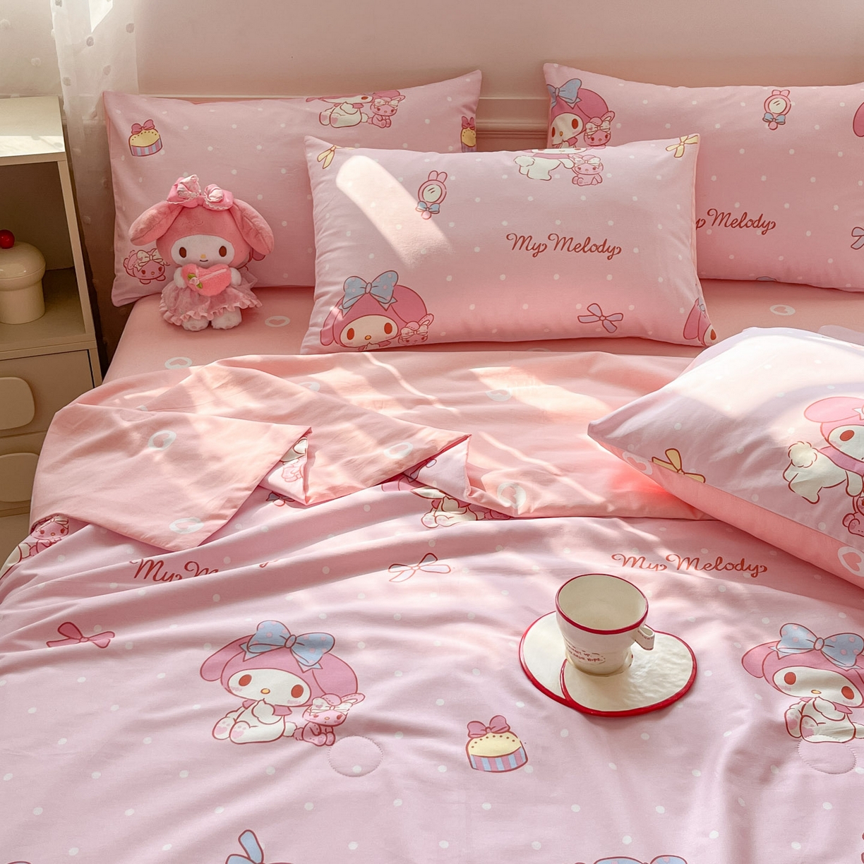 91家纺网 家纺一手货源 找家纺 博雅 2026春夏新款三丽鸥全棉夏被夏凉被空调被四件套 小兔美乐蒂