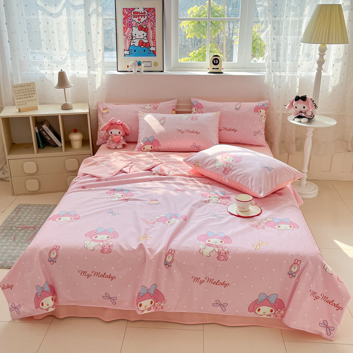 91家纺网 家纺一手货源 找家纺 博雅 2026春夏新款三丽鸥全棉夏被夏凉被空调被四件套 小兔美乐蒂