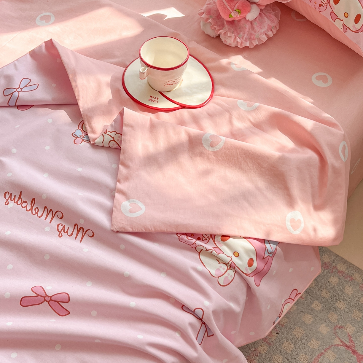 91家纺网 家纺一手货源 找家纺 博雅 2026春夏新款三丽鸥全棉夏被夏凉被空调被四件套 小兔美乐蒂