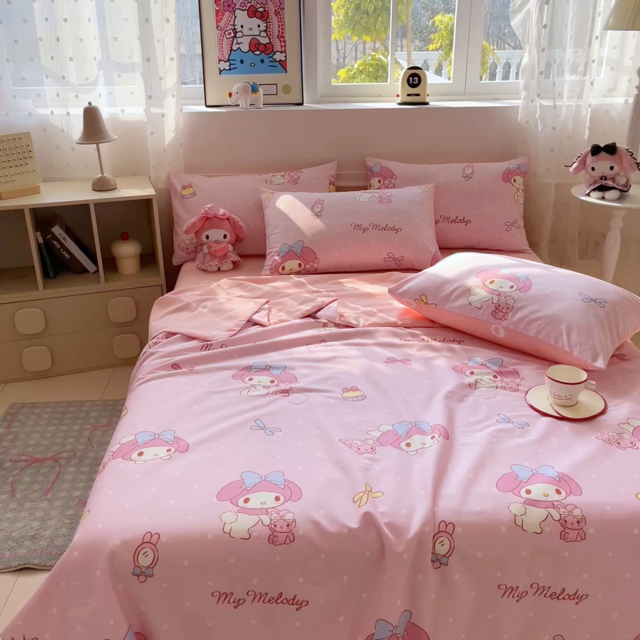 91家纺网 家纺一手货源 找家纺 博雅 2026春夏新款三丽鸥全棉夏被夏凉被空调被四件套 小兔美乐蒂