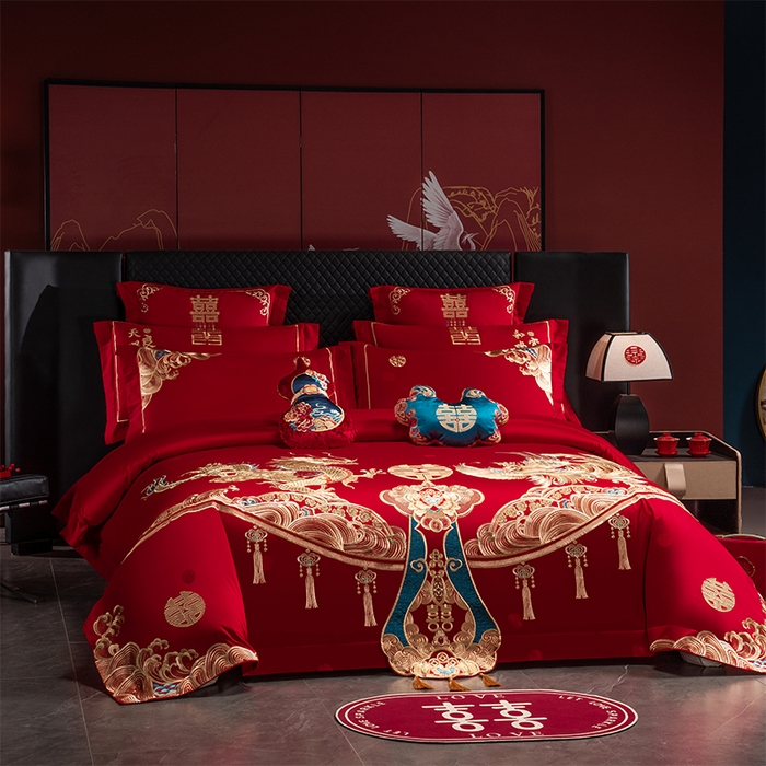 91家纺网 家纺一手货源 找家纺 （总）千禧家纺 2025新款双面长绒棉提花工艺重工刺绣婚庆多件套