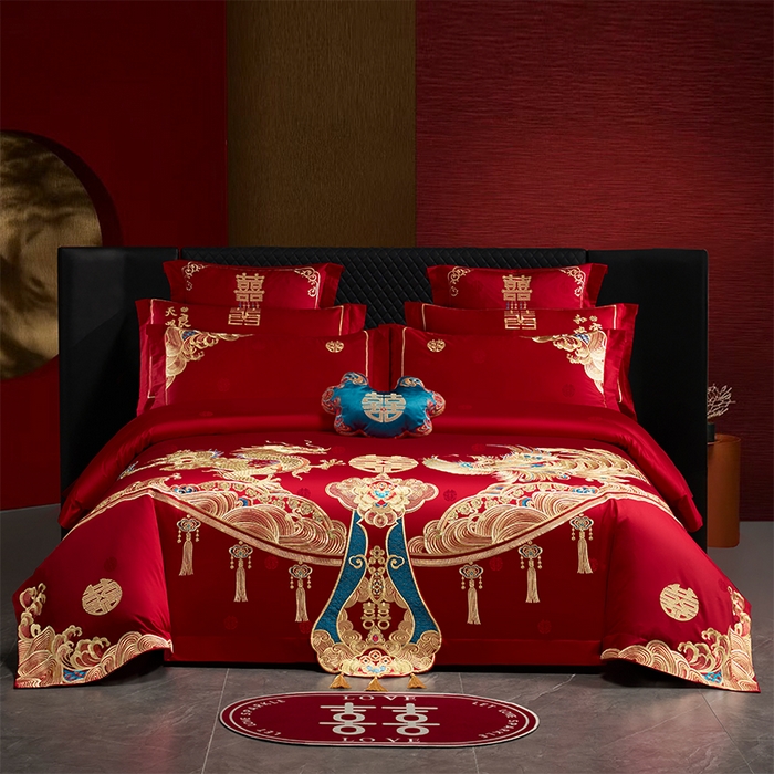 91家纺网 家纺一手货源 找家纺 （总）千禧家纺 2026新款长绒棉绣花婚庆三件套