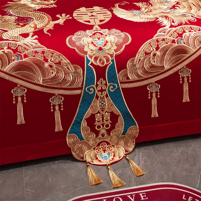 91家纺网 家纺一手货源 找家纺 （总）千禧家纺 2025新款双面长绒棉提花工艺重工刺绣婚庆多件套