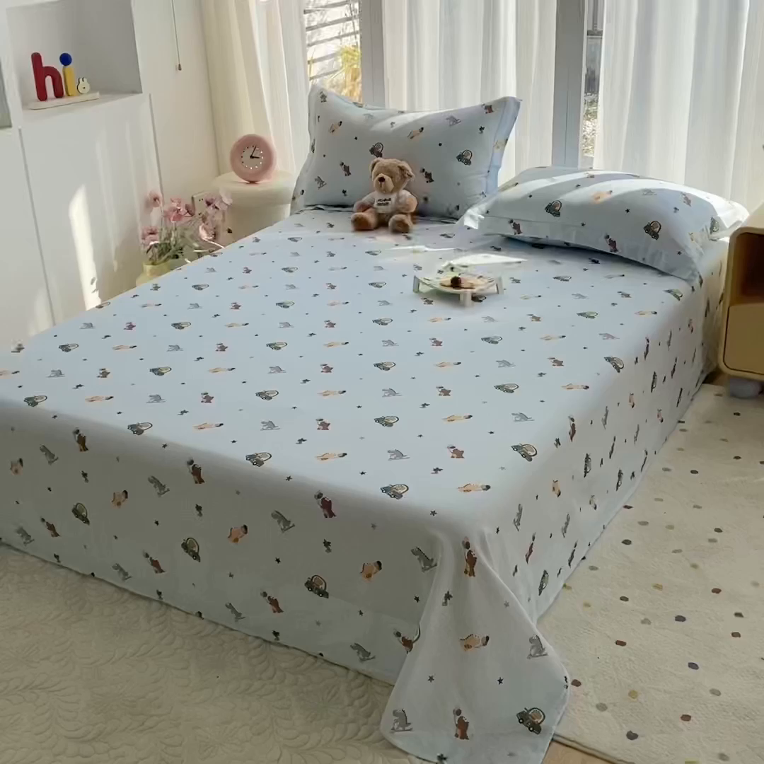 91家纺网 家纺一手货源 找家纺 （总）金喜 2026新款纯棉有氧A类全棉双层纱卡通床单